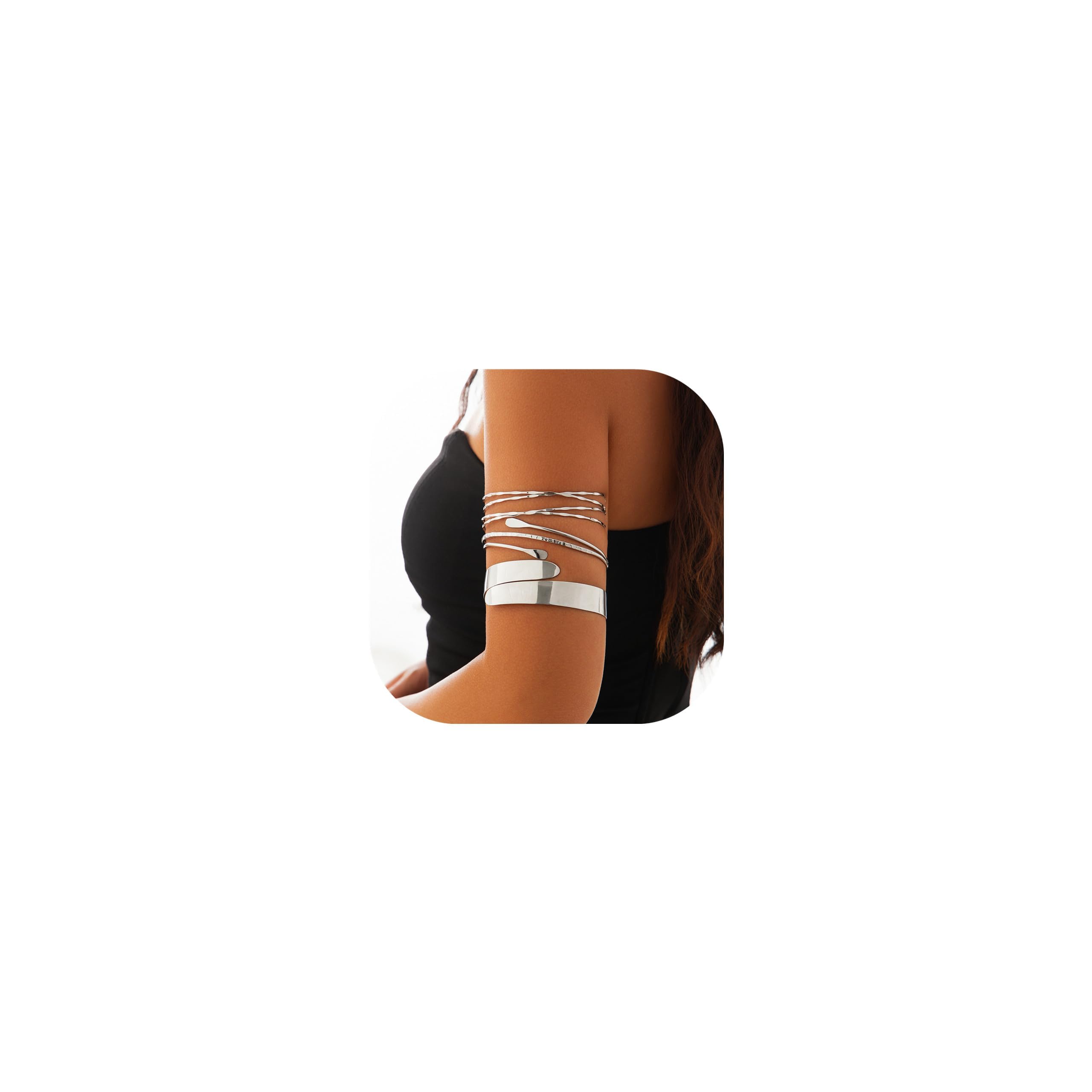 Hebterrka Brazalete de Brazo Superior de Oro y Plata, Diseño Minimalista con Recubrimiento de Oro de 18K, Versátil para Mujeres, Elegante Cierre de Hebilla, Color Plateado