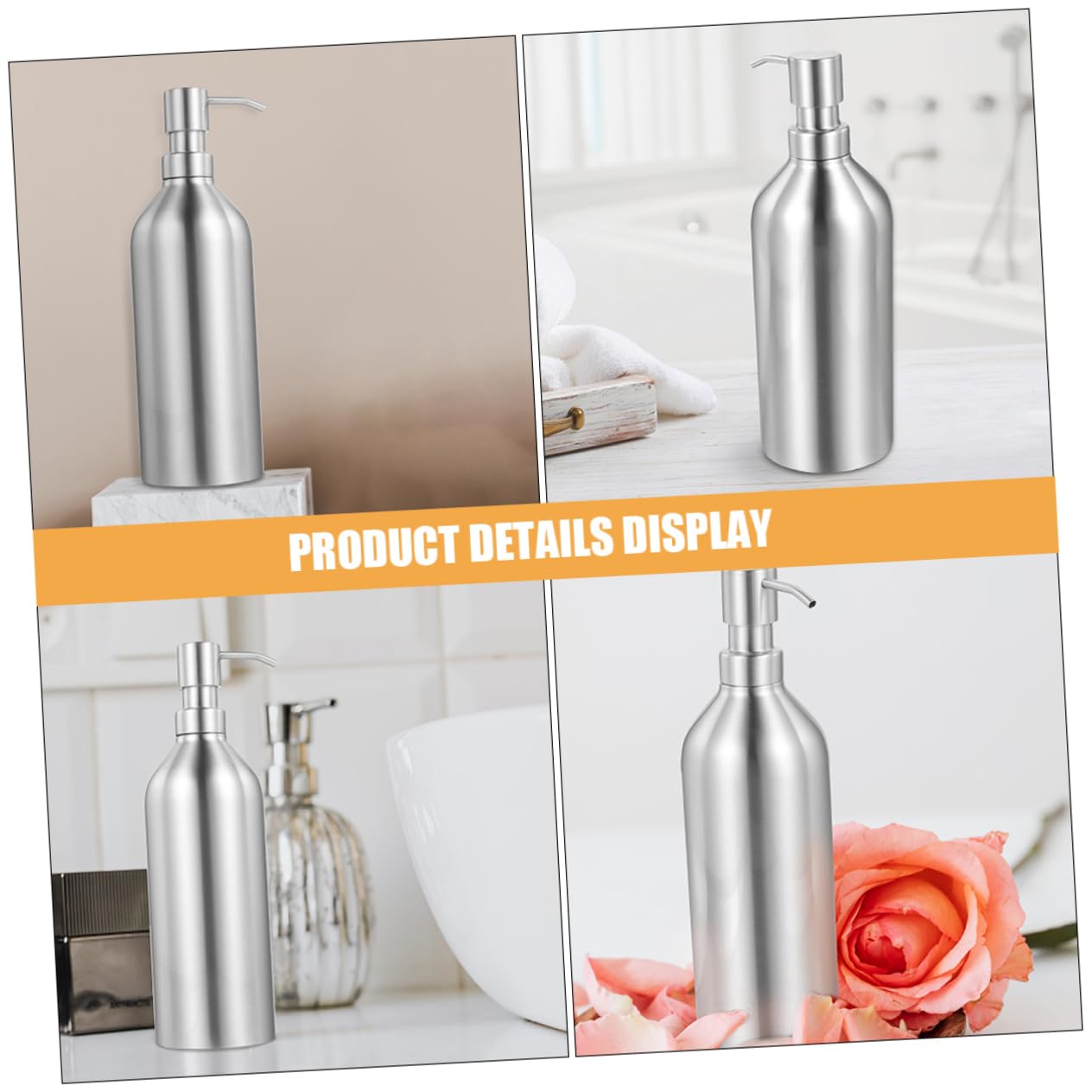 Dispensador de Jabón de Acero Inoxidable 700ml, 2 Piezas | Botella Rellenable para Líquido, Acabado Plata, Diseño Decorativo, Fácil de Presionar y Usar en Baño o Cocina
