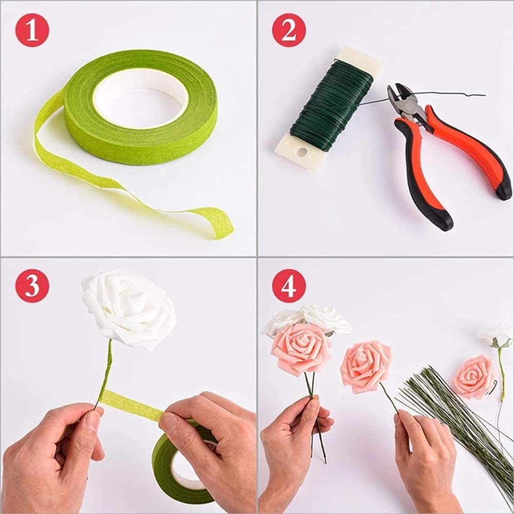 Kit Nastro Floreale E Filo Per Composizioni - 100 Fili, 4 Rotoli, Tagliafili, Strumenti Per Fioristi E Ghirlande - 5