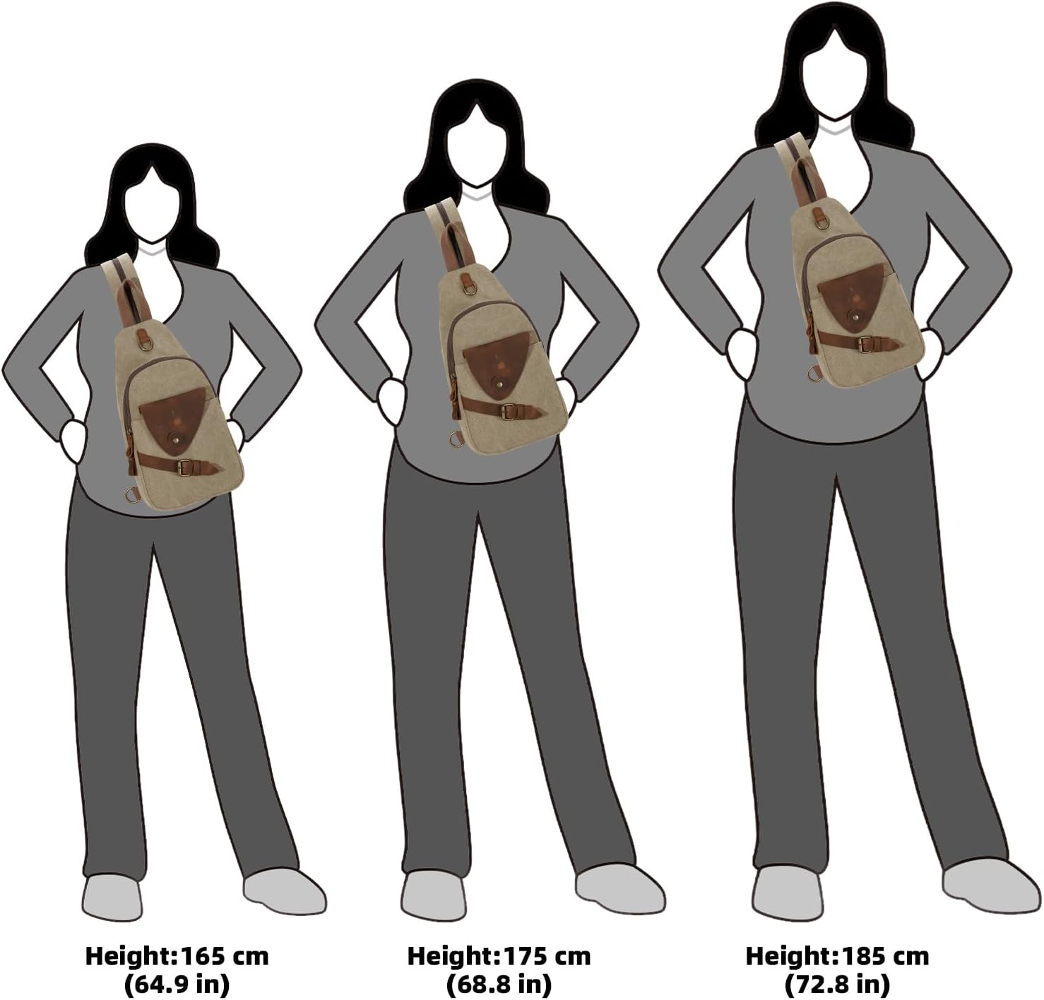 KL928 Canvas Sling Bag Crossbody Backpack Shoulder Casual Rucksack for Men Women,Khaki - Image 8