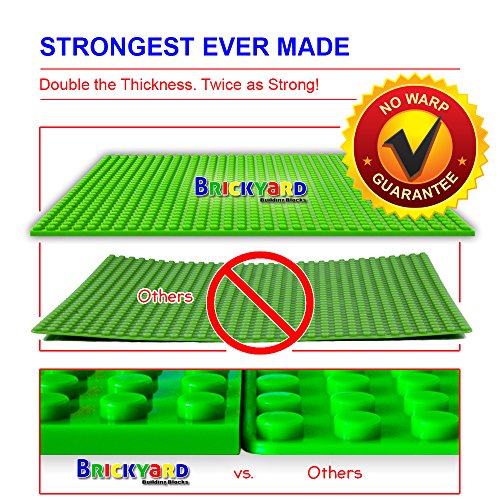 Image of Brickyard Building Blocks Lego Compatible Baseplate - Pack of 4 Large 10 x 10 Inch Base Plates for Toy Bricks, STEM Activities & Display Table - Green, Blue, Gray, Sand