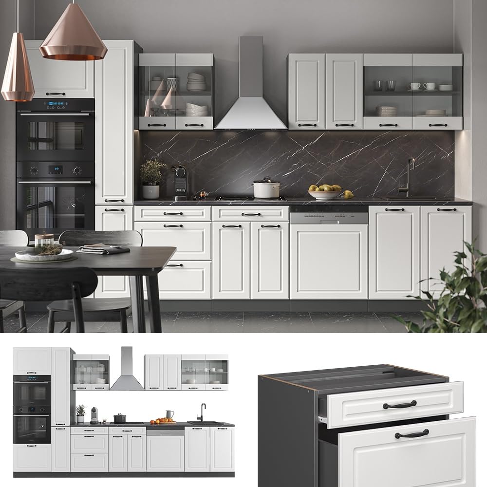 Vicco Cucina componibile R-Line, Bianco country/antracite, 350 cm