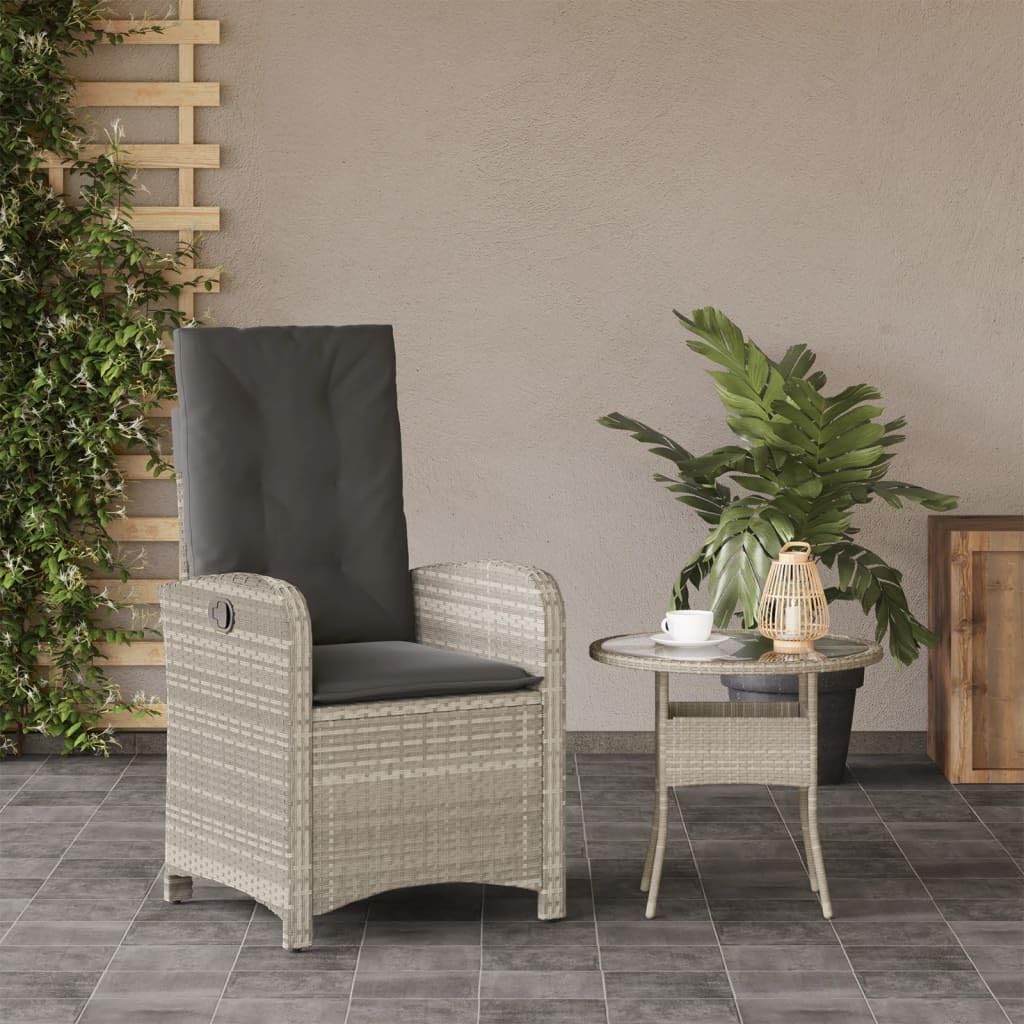 Poltrona da giardino reclinabile con cuscini in rattan PE grigio chiaro Sedie da esterno resistente alle intemperie, poltrone per terrazze, mobili da giardino, poltrone da giardino