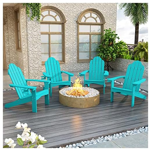 LUE BONA Poly Adirondack Chairs Set of 2, Aruba Blue Adirondack Chairs with Cup Holder, 350LBS Modern Adirondack Chair Weather Resistant, Plastic Patio Adirondack Chair for Fire Pit