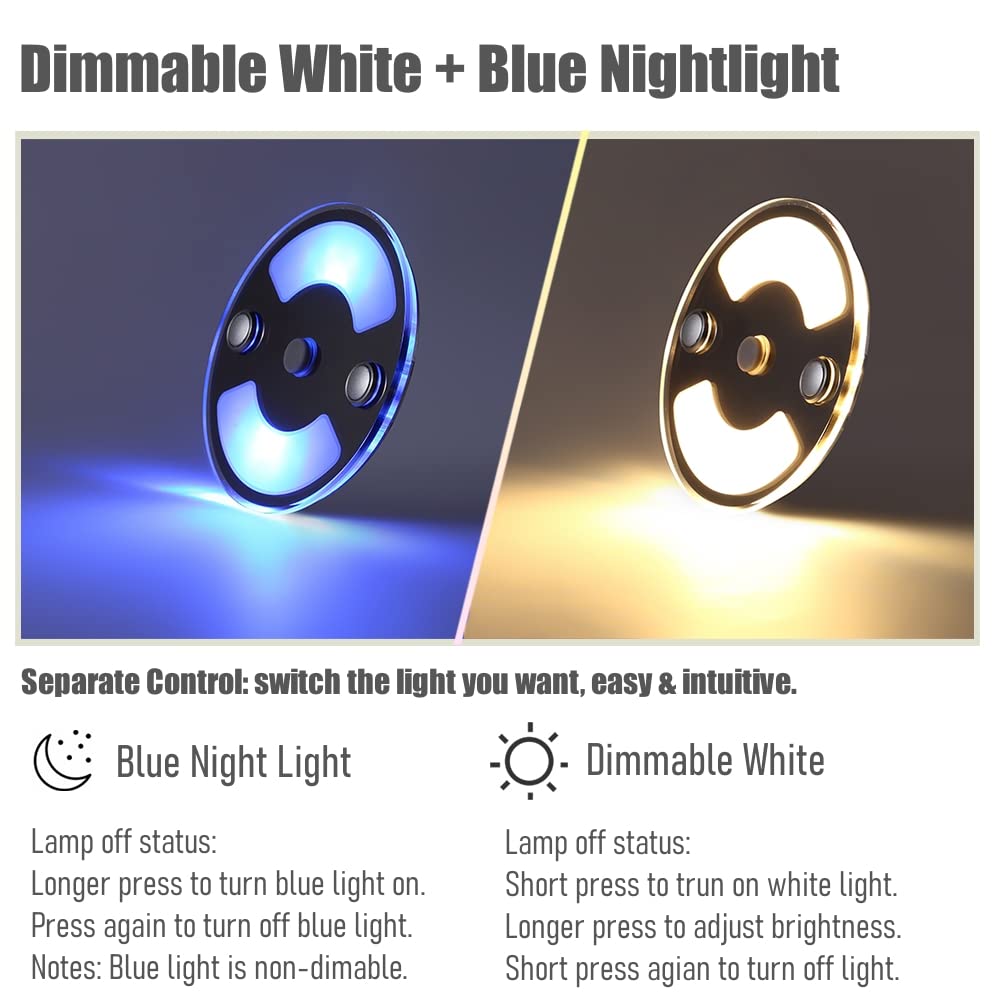 4 x Lampada da Soffitto Camper Auto LED 12V Dimmerabile Plafoniera 75mm 235LM 3000K con Luce Blu, Montaggio Superficiale per Caravan Barca Yacht illuminazione Interna