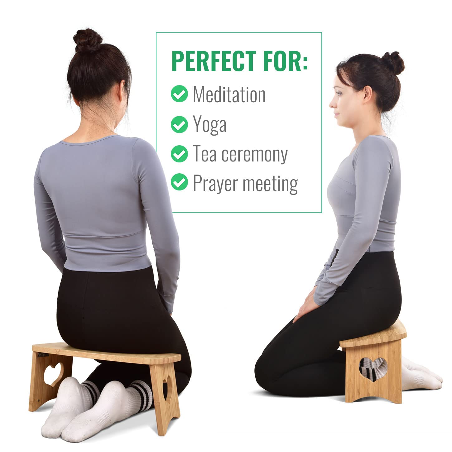 Folding Meditation Bench - Kneeling Stool Bamboo Yoga Bench for