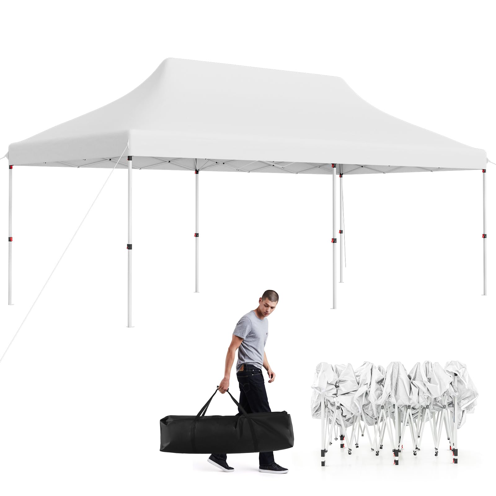 RELAX4LIFE Gazebo Pieghevole Pop-Up 3x6M con Altezza Regolabile, UV50+, 12 Picchetti, 6 Corde/Sacchi di Sabbia, Resistente per Feste e, Matrimoni,Giardino
