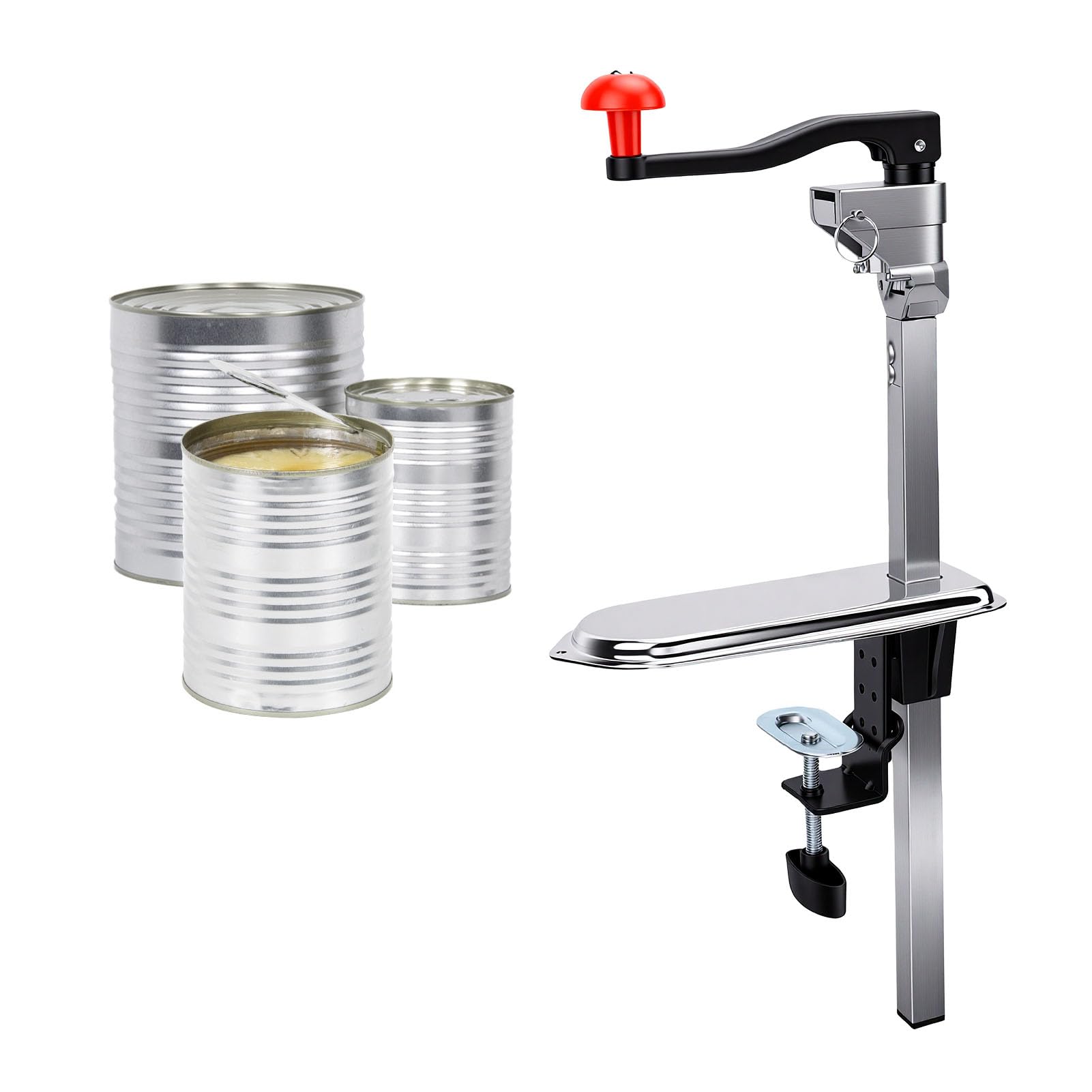 AMONIDA Apriscatole Manuale in Acciaio Inox 55 Cm per | Montaggio manuale da tavolo, Base avvitata, Acciaio inossidabile 304, Leva per carichi pesanti, Rilascio sicuro della