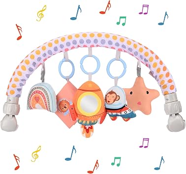 Bebamour Baby Stroller Arch Toy, Adjustable Pram Toys with Mirror, Soft Hanging Sensory Toys for Car Seat, Pushchair, Cot & Bassinet, Travel Activity Toy for Babies 0-36 Months, Space
