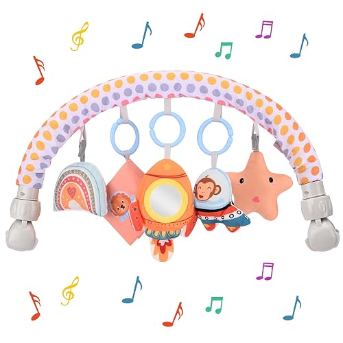 Bebamour Baby Stroller Arch Toy, Adjustable Pram Toys with Mirror,