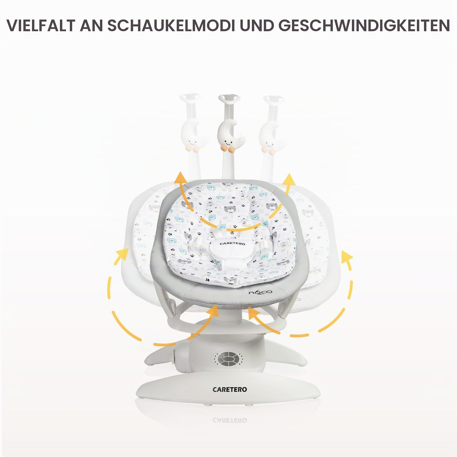 CARETERO - NOCO Baby Rocker - für Babys 0-12 Monate - mit Musik, 360° Drehsitz, Verstellbarer Rückenlehne - Verschiedene Schaukelmodi & Geschwindigkeiten - Graphit
