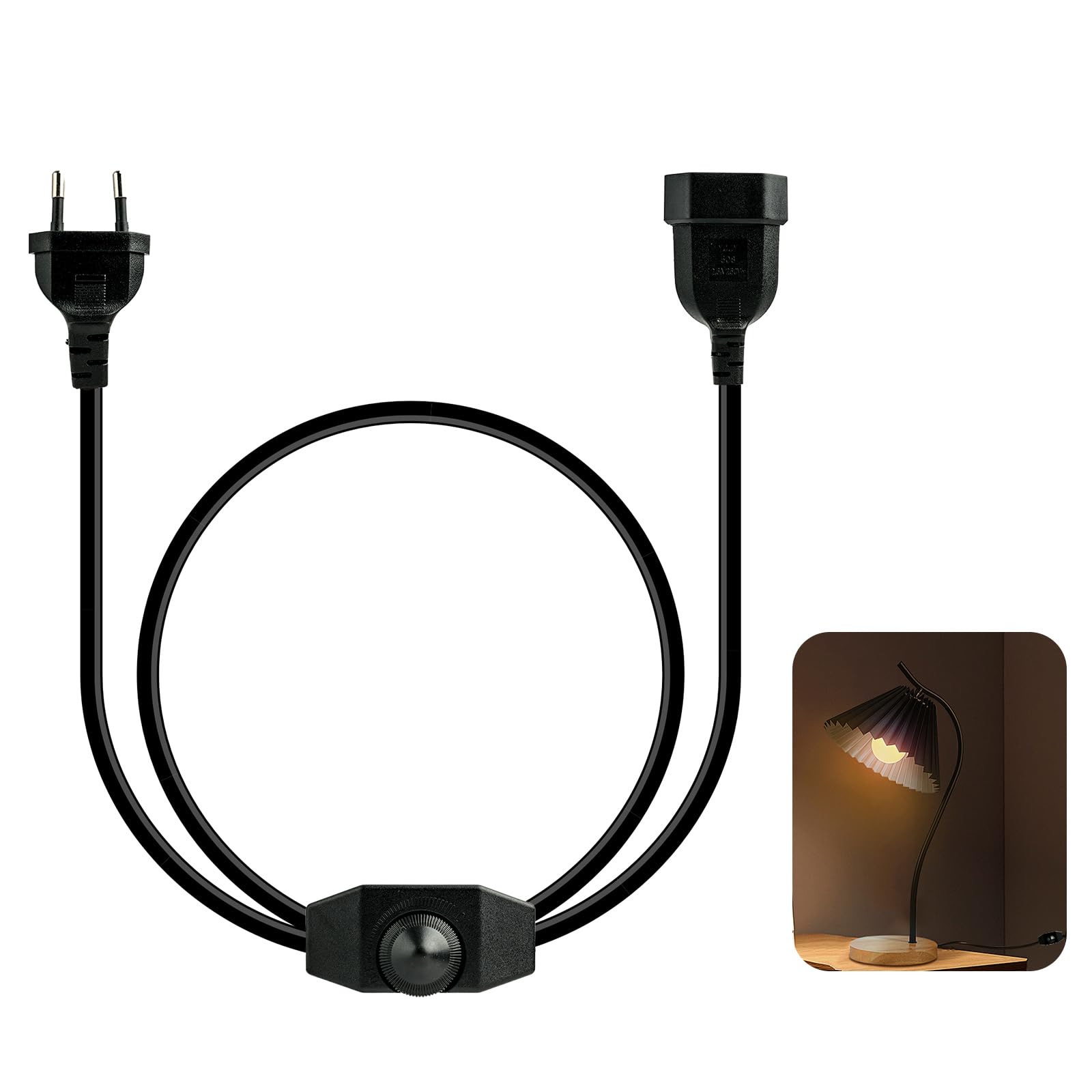 LED Dimmer Kabel Mit Eurostecker - Drehschalter 250V Schwarz