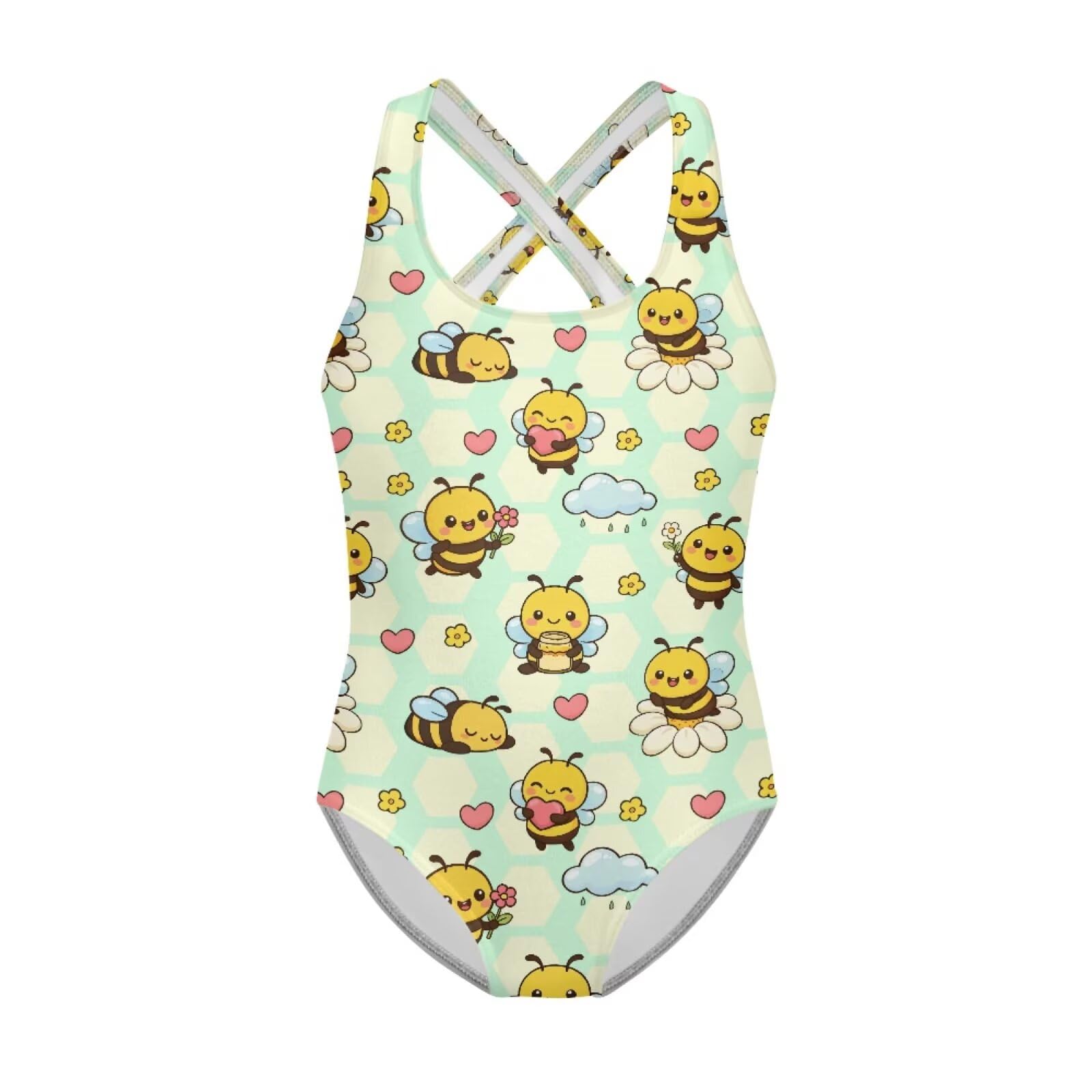 Girls One Piece Swimsuits Axolotl Cross Back Swimwear Beach Summer Quick Dry Beach Bathing Suit