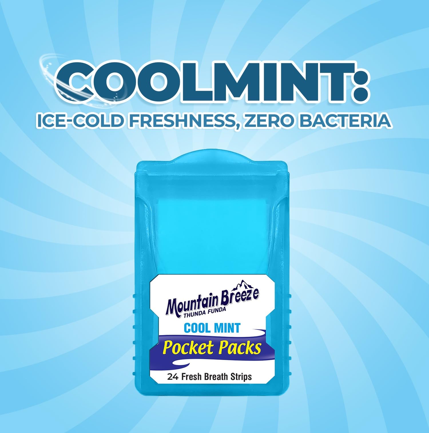 Mountain Breeze Odświeżacz do ust do higieny jamy ustnej bez cukru Cool Mint Breath Strips (24 paski każda kaseta), 1 opakowanie (3 kasety)