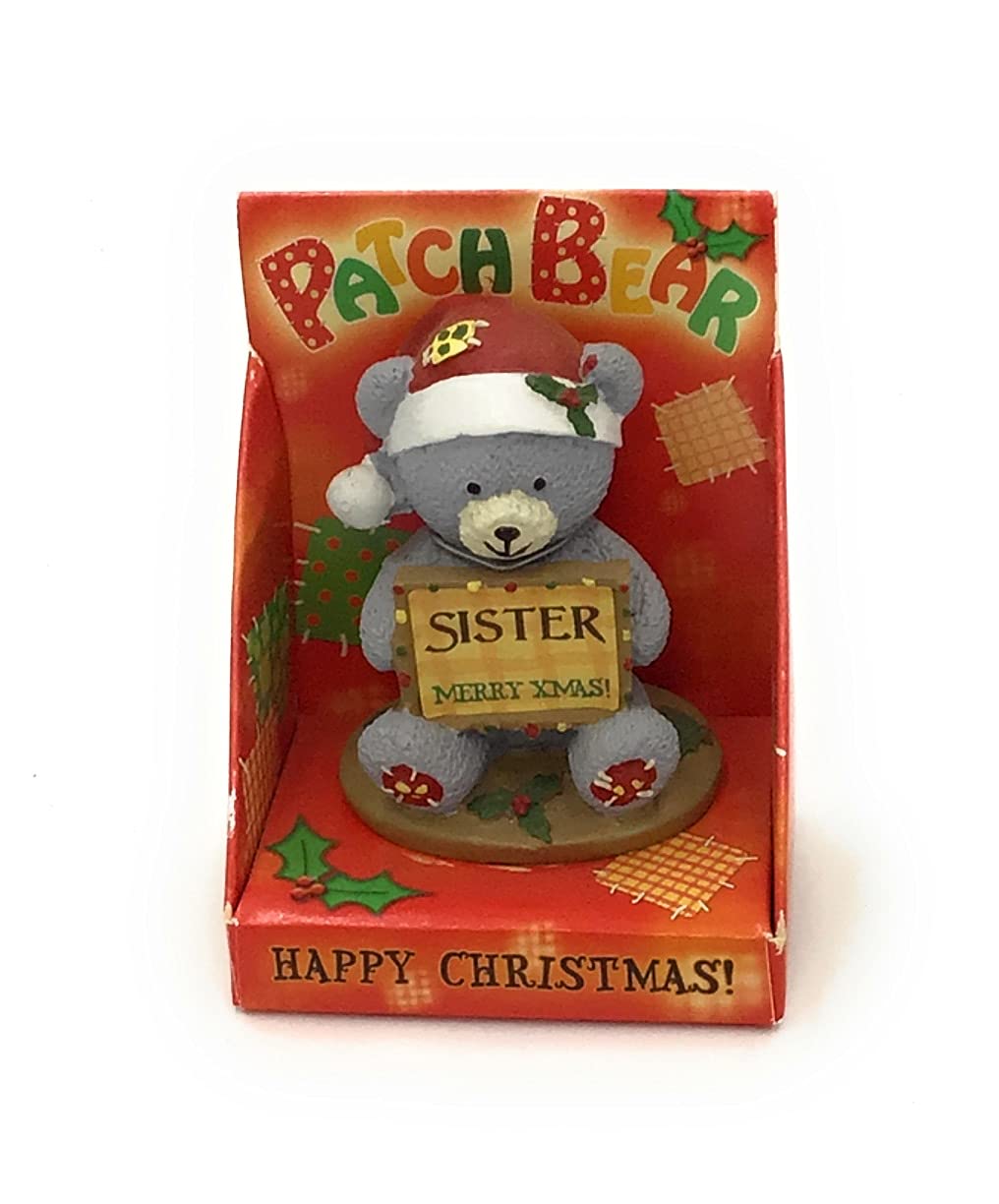 Patch Bear Happy Christmas Bear With Santa Hat Holding Plaque Sister Merry Xmas