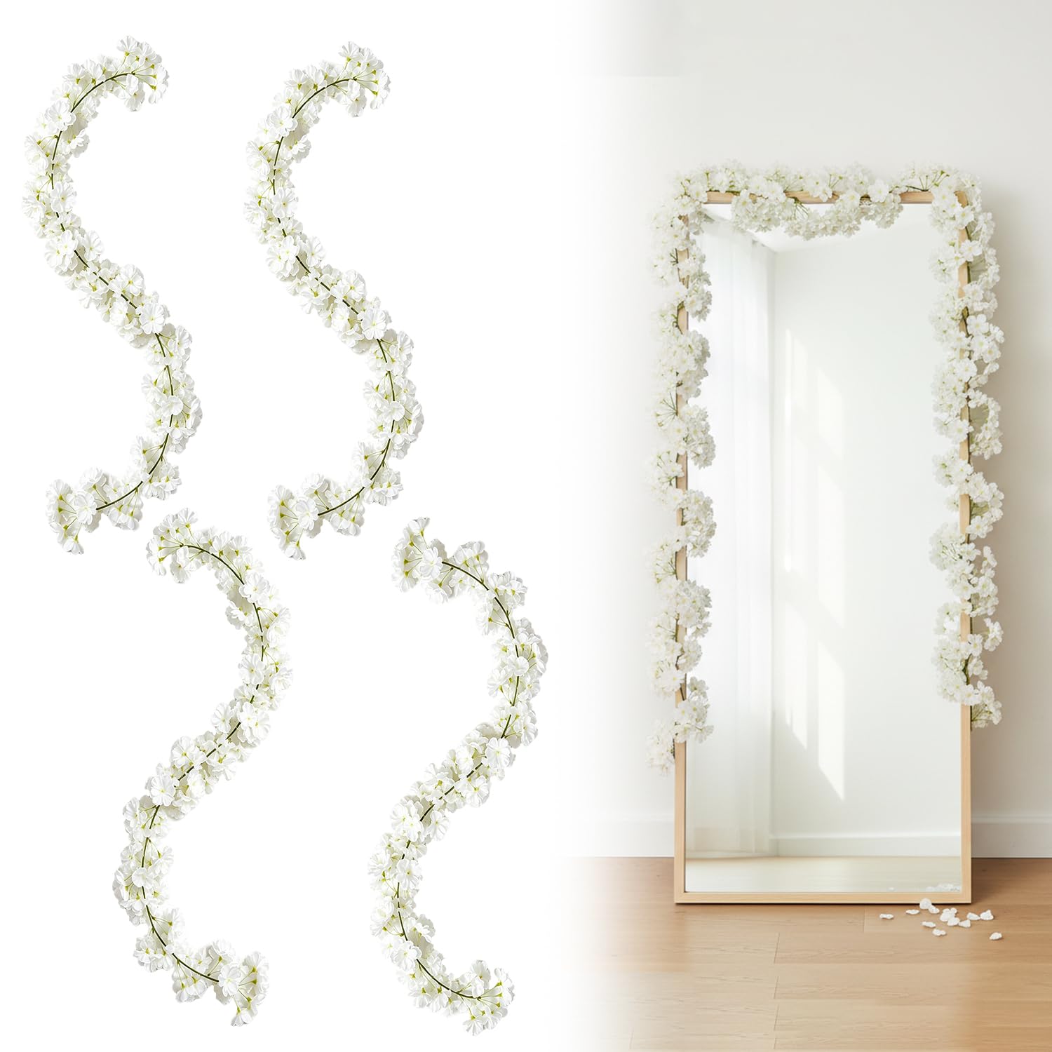 HIVTE 4 Pcs Artificial Flowers, 1.8m Pink Cherry Blossom Garland, Long Fake Flower Vine for Wall, Staircase & Party Event Decoration