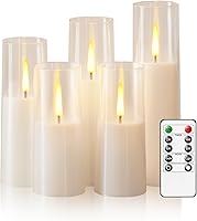 Flameless LED Candles, Upgraded Realistic 5 Pcs Flickering Flame Pillar Candles, Battery Operated Candles with Remote Timer, for Romantic Ambiance and Home Decoration (White)