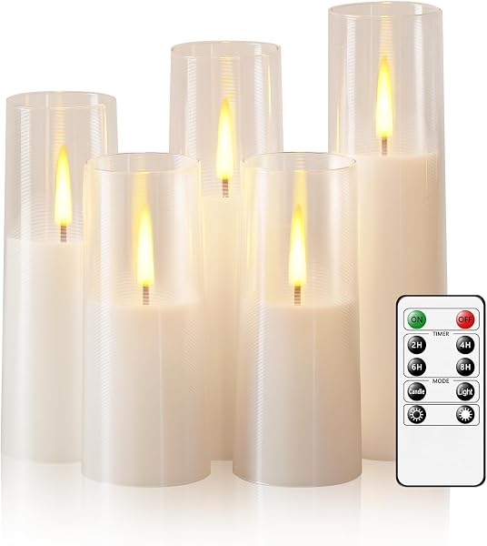 Thorbling Flameless LED Candles, Upgraded Realistic 5 Pcs Flickering Flame Pillar Candles, Battery Operated Candles with