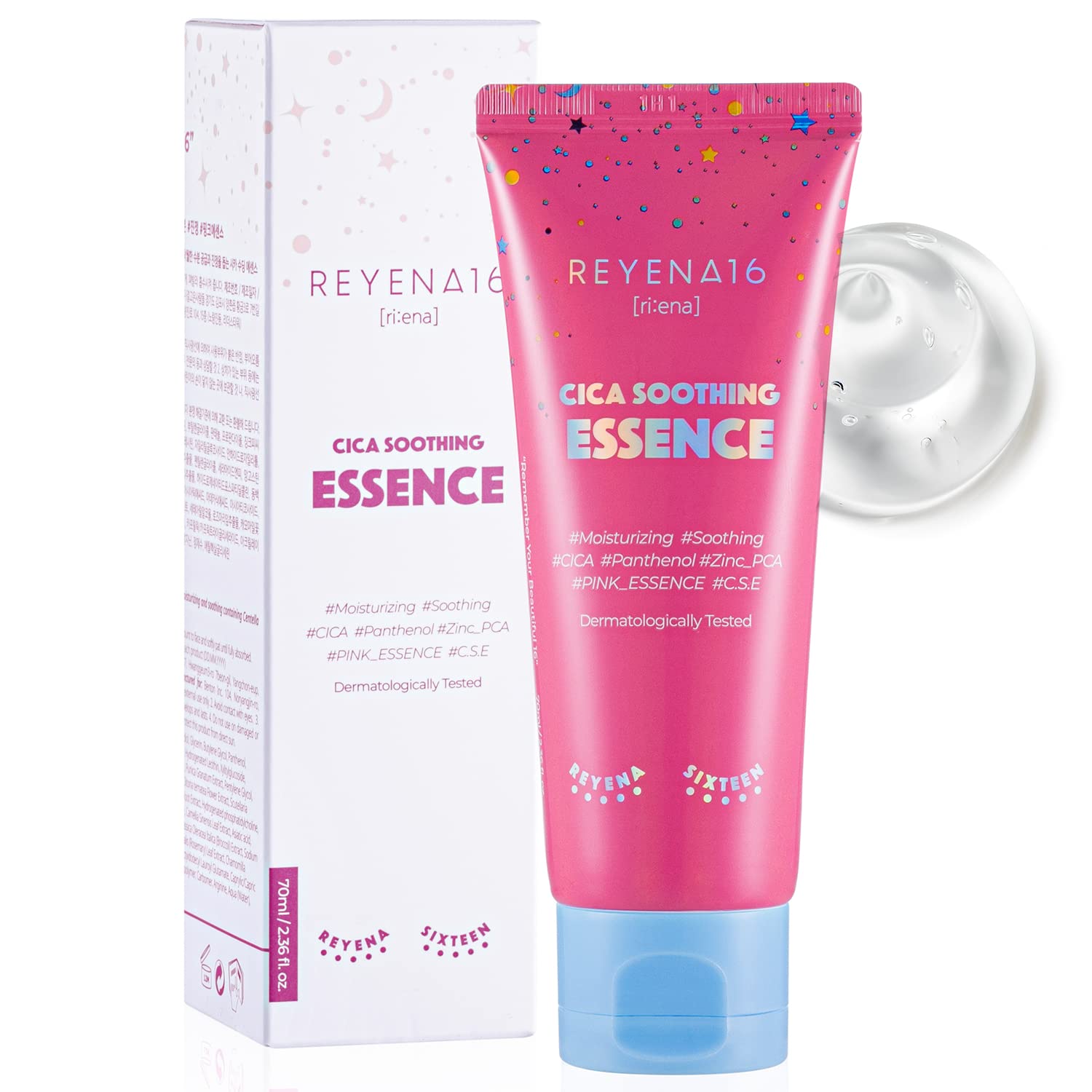 Photo 1 of REYENA16 Cica Soothing Essence – Face Cooling and Calming Gel with Centella Asiatica and Panthenol – Oil & Water Balancing – For Oily & Irritated Skin - Dermatologically Tested - 2.36 oz.