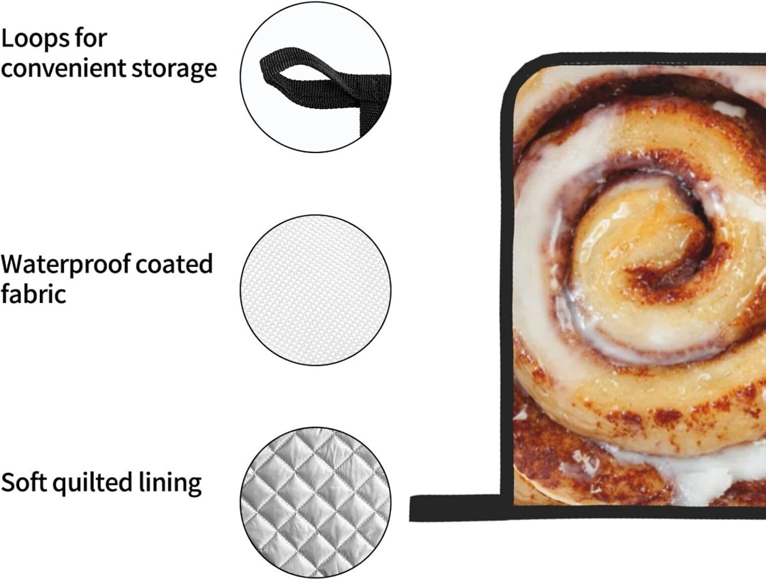 Cinnamon Roll Oven Mitt Sets and Pot Holders Sets of 4 Heat Resistant with Inner Cotton Layer