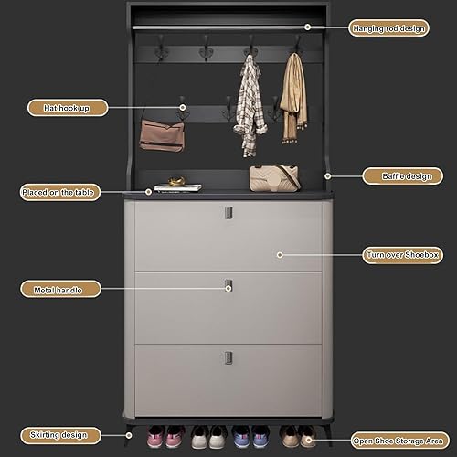 Miniatura 5 de Zapatero estrecho con 3 puertas abatibles y estante ajustable, zapatero moderno para entrada, pasillo, dormitorio (color blanco, tamaño 27.6 x 9.4 x