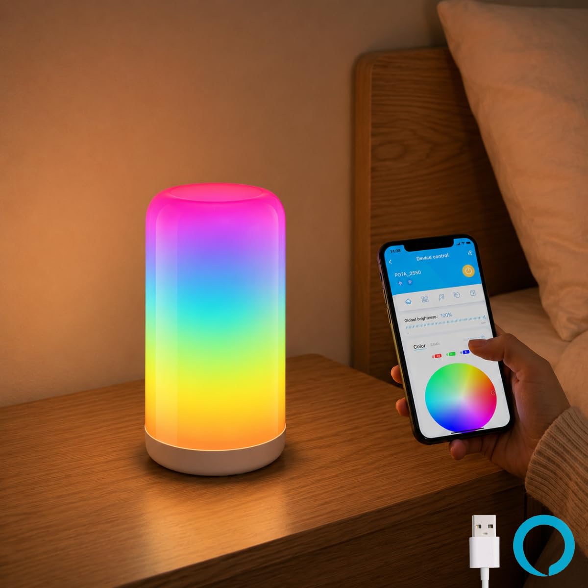 XERGY USB Powered RGB Smart Wi-Fi/Bluetooth/Touch Control Night Table Lamp | Dream Color LED Bedside Light | Dimmable | Multicolor | Music Sync | Color Dynamic Mode | Timer for Bedroom & Living Room-image-15