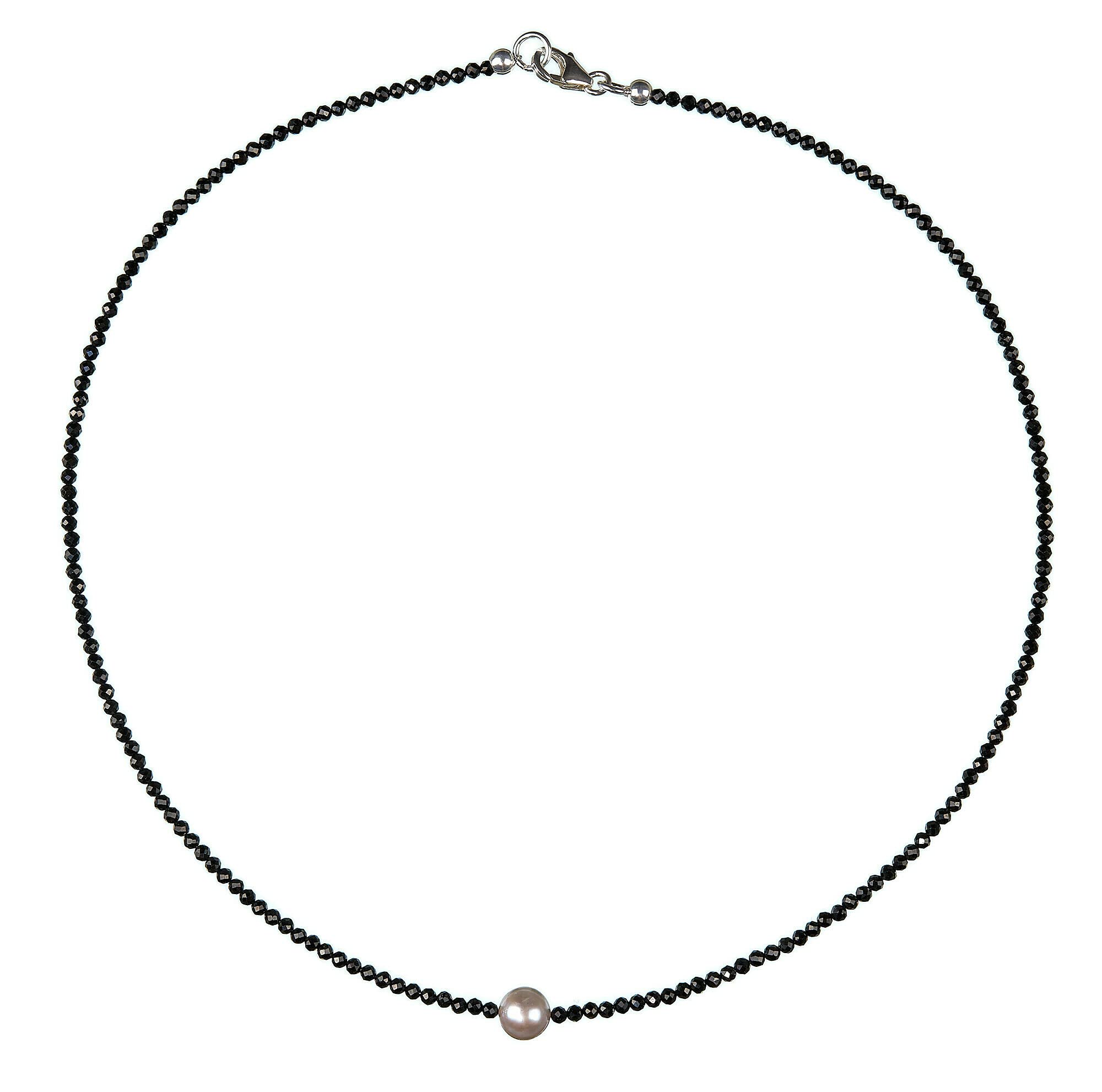 Spinell Perle Kette 925 Silber schwarze Halskette