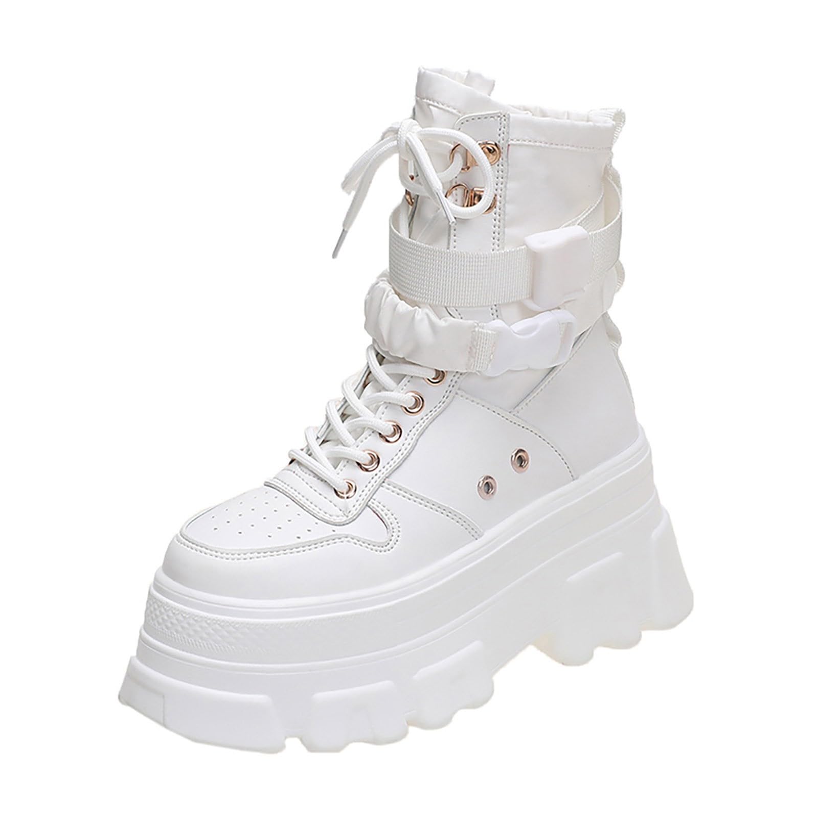 Womens Goth Combat Boots Fashion Block Heel Riding Ankle Booties Womens Lace up Comfortable Slip On Work Motorcycle