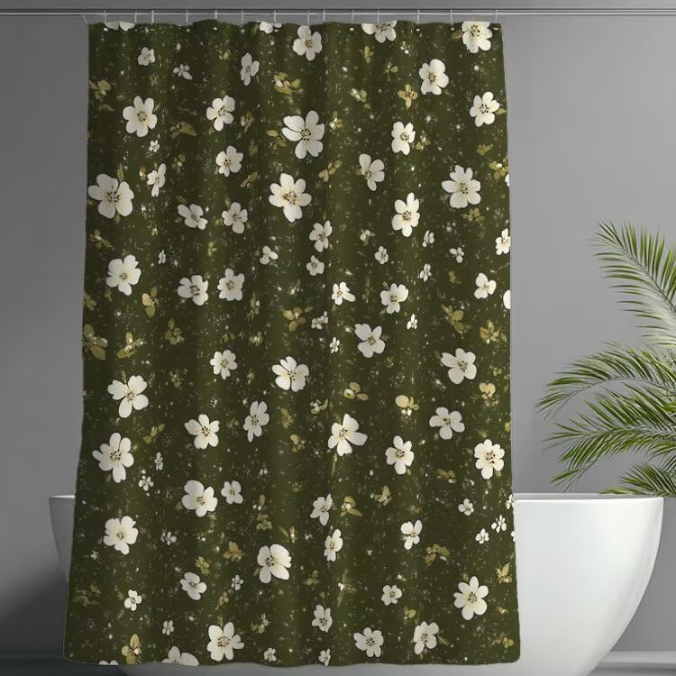 Rideau douche 120x200 cm vert floral en tissu polyester imperméable