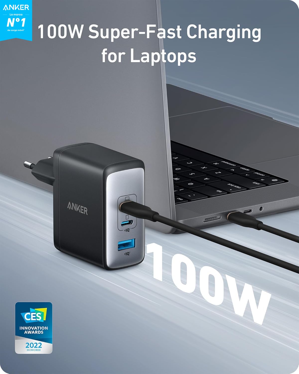 Anker Cargador USB C Carga Rapida 100W 736 (Nano II), Cargador Compacto con 3 Puertos, Ideal para MacBook Pro/Air, Google Pixelbook, DELL XPS, iPad Pro, Galaxy S22/S20, iPhone 17/16/15/14 Pro,y más.
