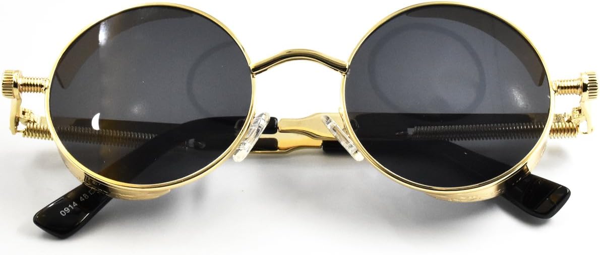 Lennon Gothic Steampunk Sunglasses Black Yellow Tinted Shades(Black/Gold)