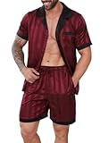 Mens Pajamas Set Satin Silk Pajama For Men Sleepwear Shorts Sexy Nightwear Button Down 2 Piece