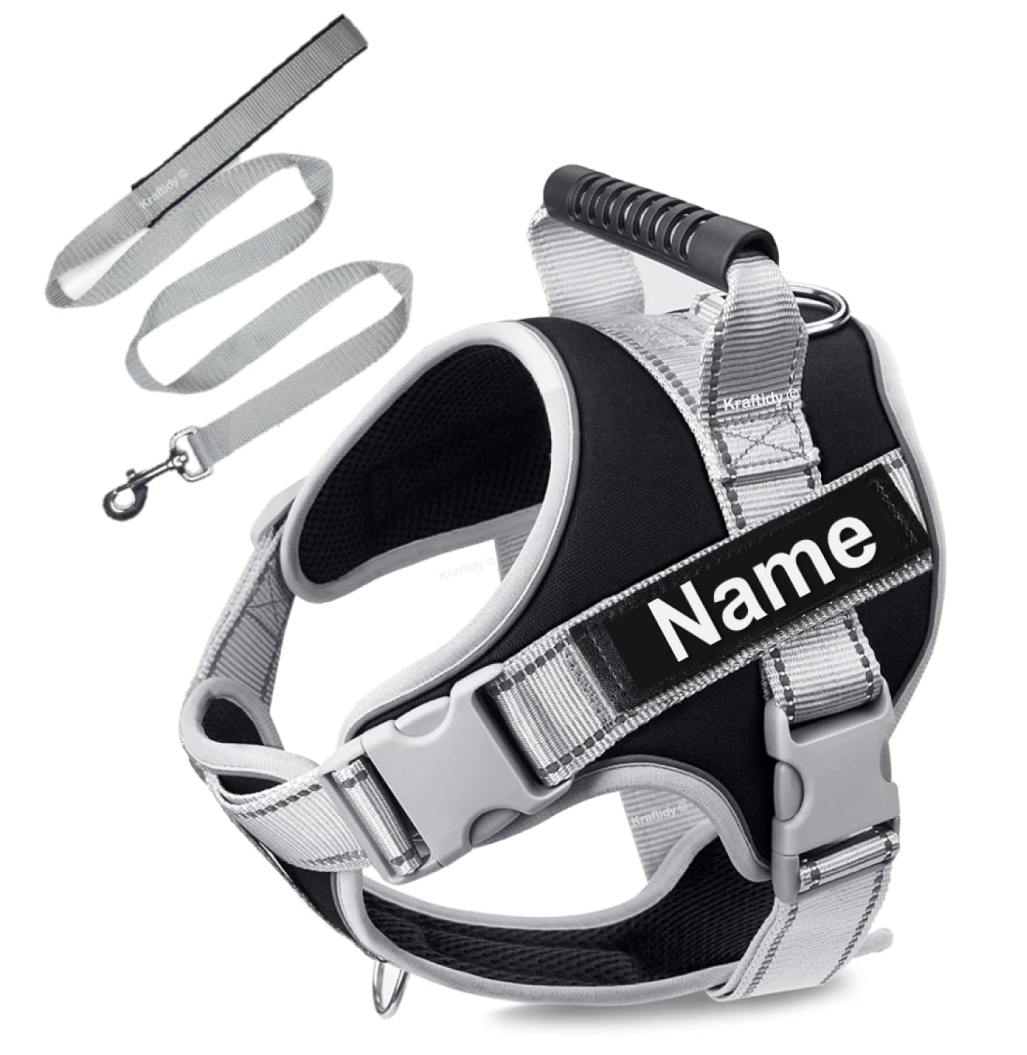 Dog Harness with Name id Customized for Dogs Small Medium Large All Breeds No Pull Harness Reflective Vest Harness Belt Adjustable with (Your Dog Name) (with Leash) (Grey) (Large Dogs)-image-39