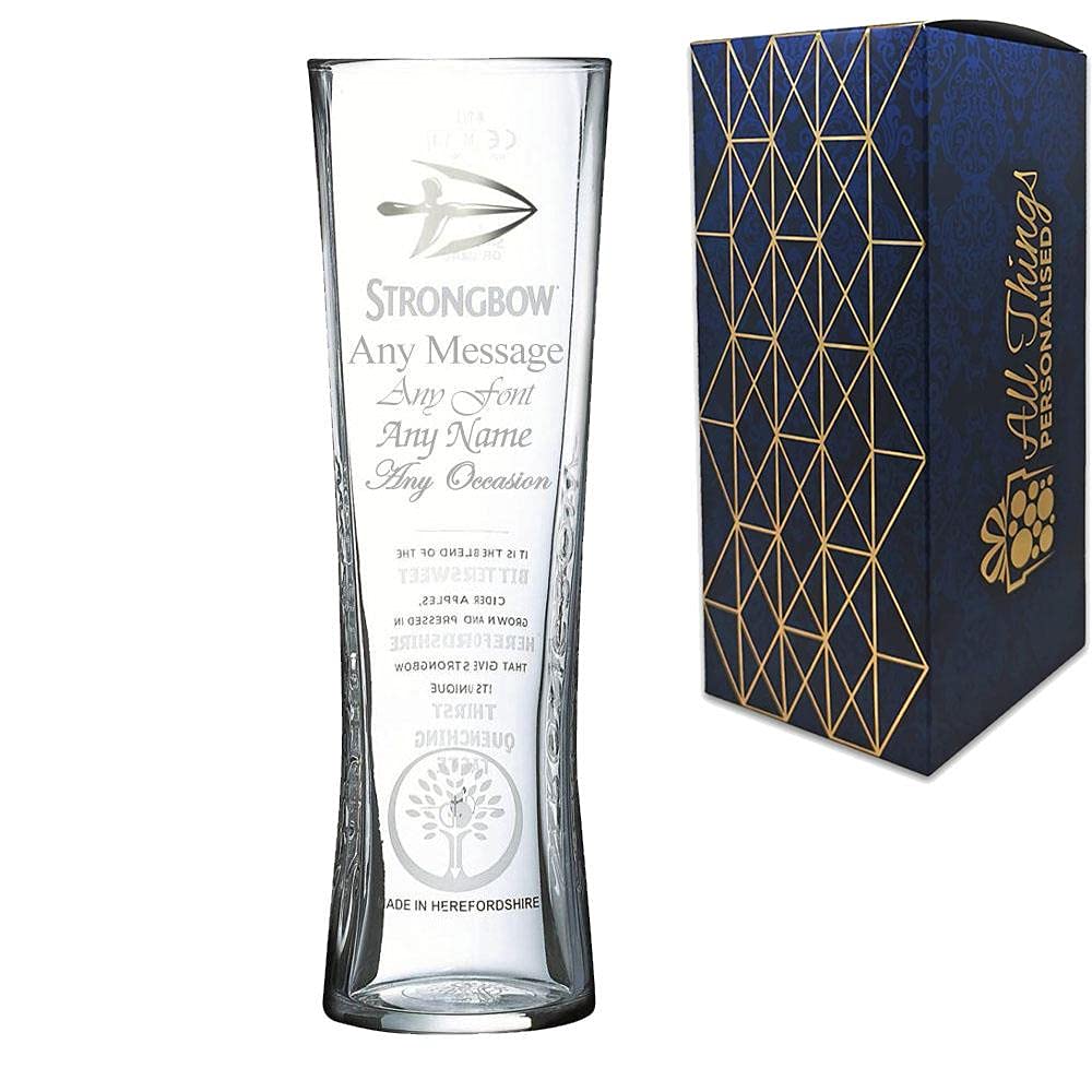 All Things PersonalisedEngraved Official Strongbow Pint Glass, Gift Boxed, Personalise with Any Name and Message, Perfect for Any Occasion