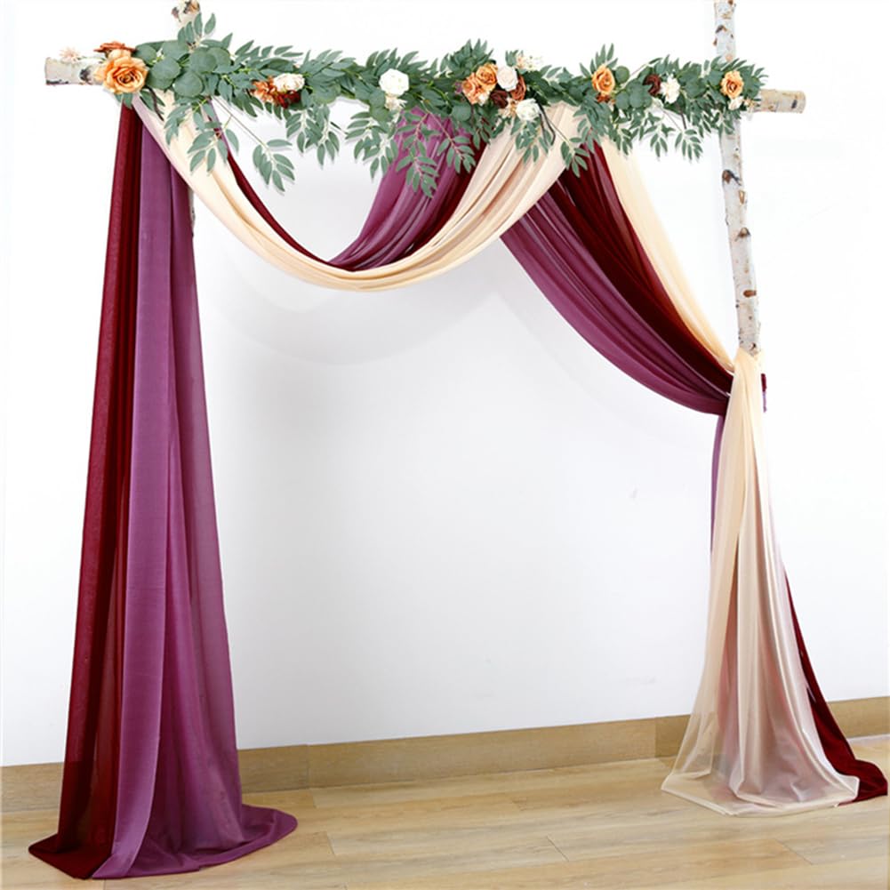 Voile-Vorhänge für Hochzeit, durchsichtig, gewölbt, Hochzeitsbogen, Baldachin, Champagnerfarben, 3 Stück