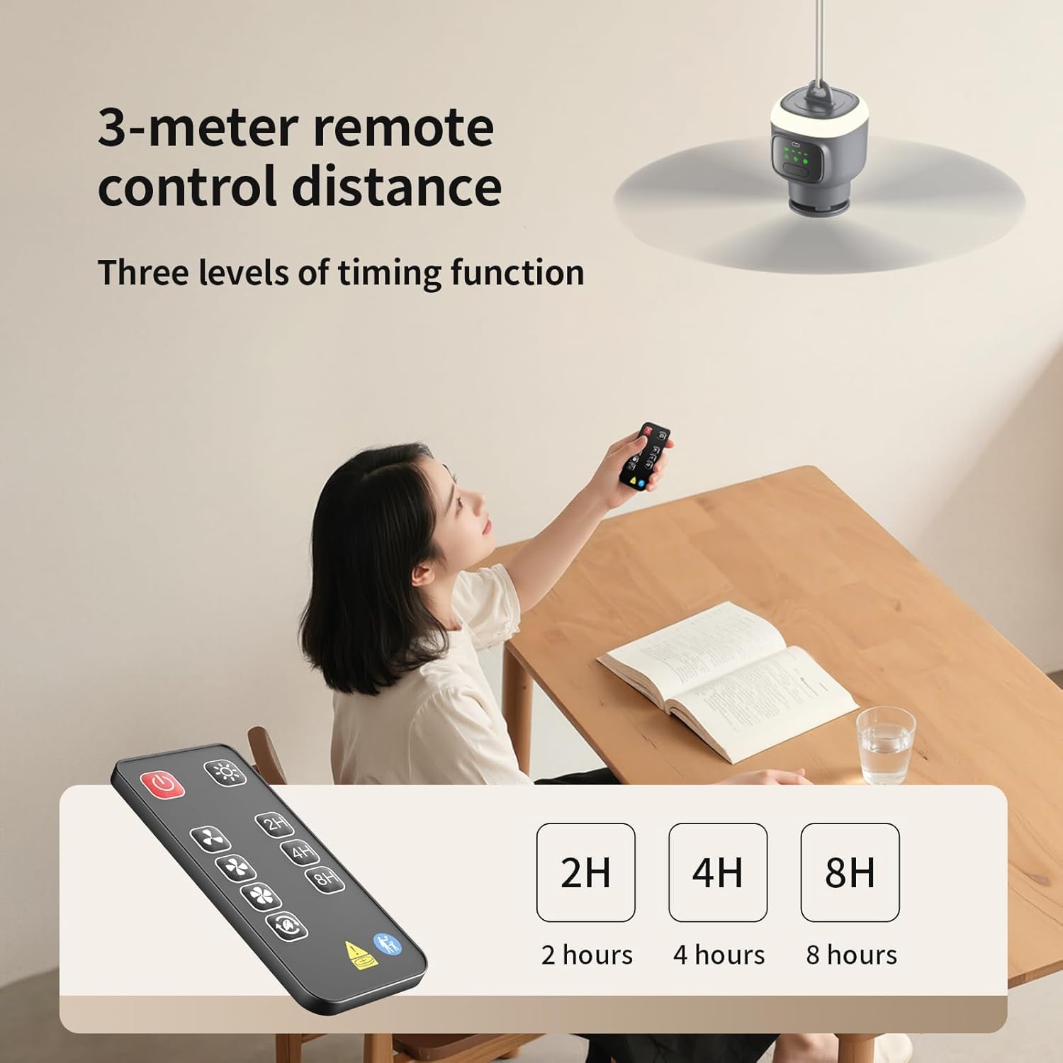 Solar Deckenventilator mit Beleuchtung LED Akku Ventilator mit Deckenleuchte Dimmbar Ventilatorlicht mit Fernbedienung Aufhängehaken Fan Deckenlampe für Terrasse Balkon Schirm Garten Outdoor