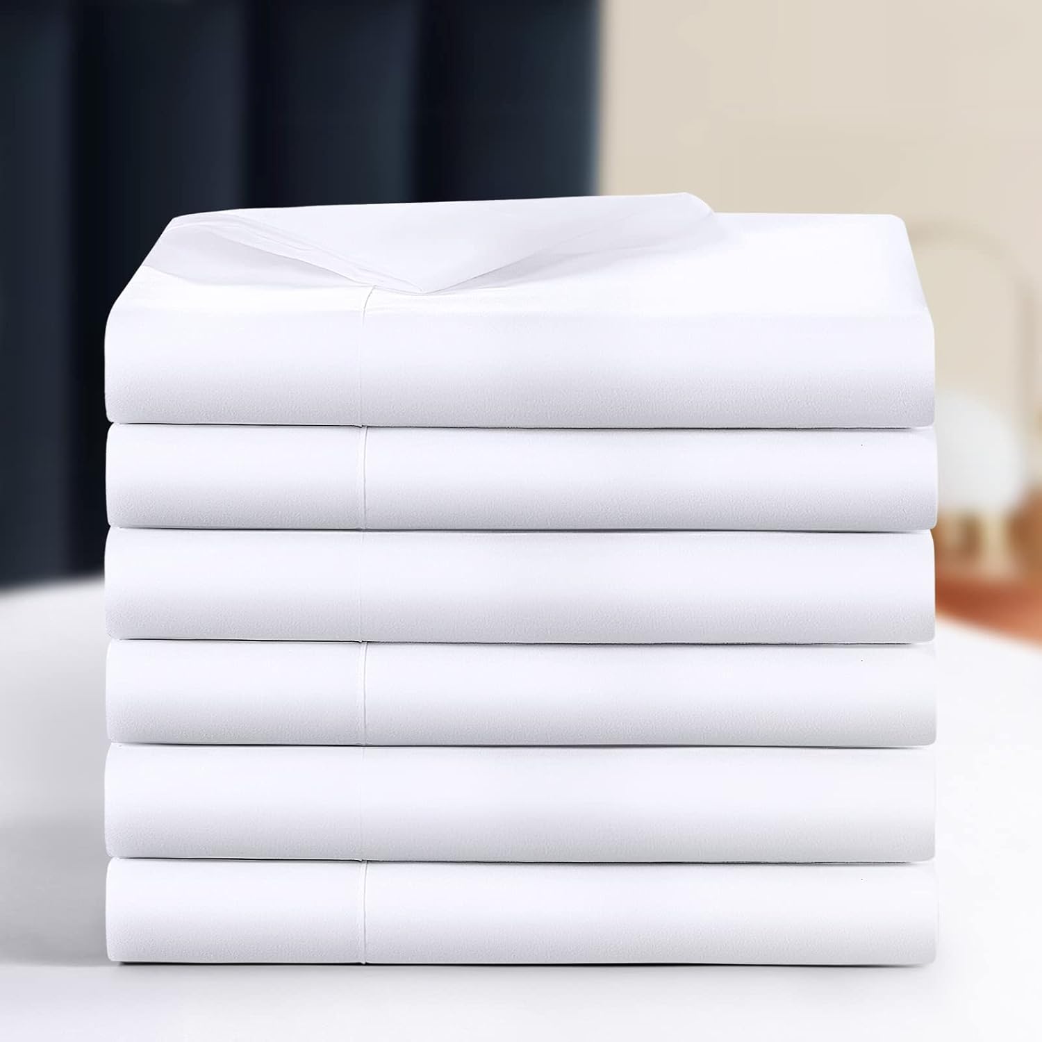 BALICHUN King Flat Sheet (White) - Pack of 6 - Soft Hotel Quality Brushed Microfiber Fabric - Wrinkle & Shrinkage & Fade Resistance Top Sheets for Hotel, Hospital, Massage Use