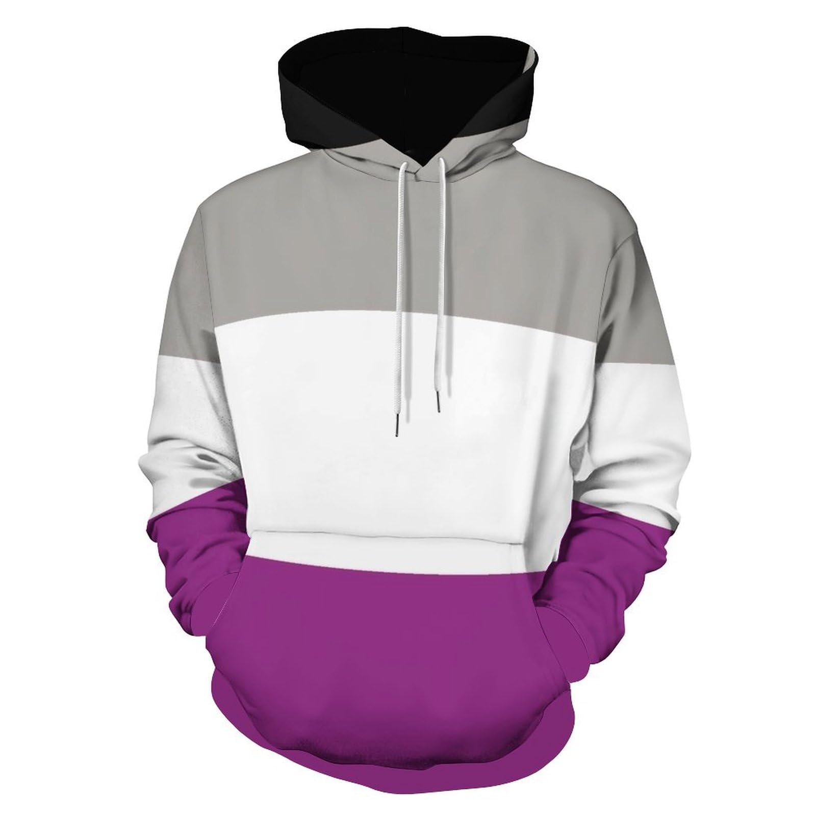 WAFICAC Asexual Flag Pullover Fashion Street Crew Neck Sweatshirt With Kangaroo Pocket Black