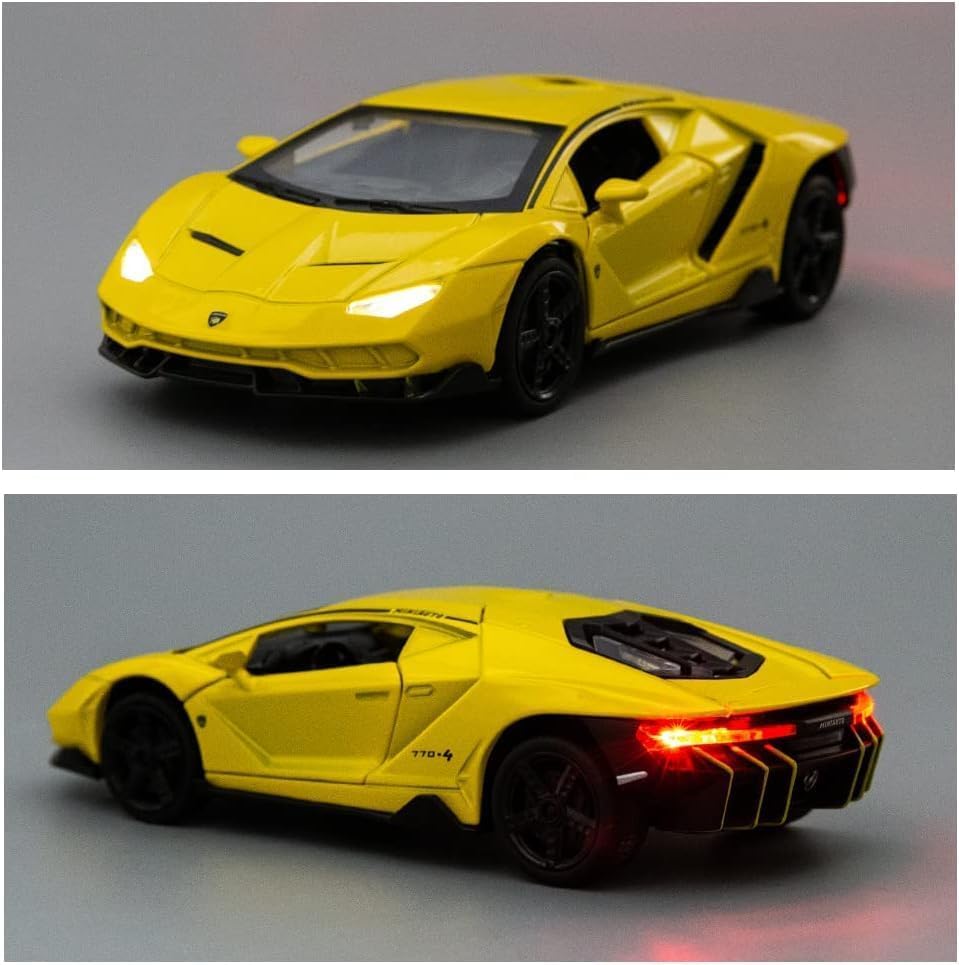 Image of Invite Enterprise Exclusive Alloy Metal Pull Back Die-Cast Car 1:24 Lammborgini Lp770 Diecast Metal Pullback Toy Car With Openable Doors&Light,Music Boys Toys For Kids(1:24 Lammborgini Lp770 -Yellow)