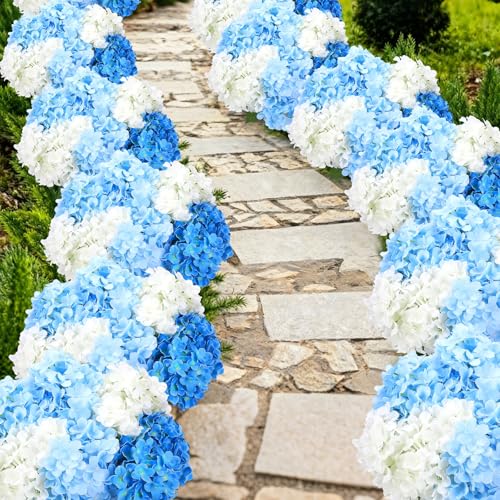 Image of Suncalla Blue and White 6 Bundles Hydrangea Artificial Flowers Bulk 30 Heads 20'' Faux Fake Hydrangea for Spring Graves Easter Decor Porch Indoor Outdoor Home Garden Wedding Table Centerpieces