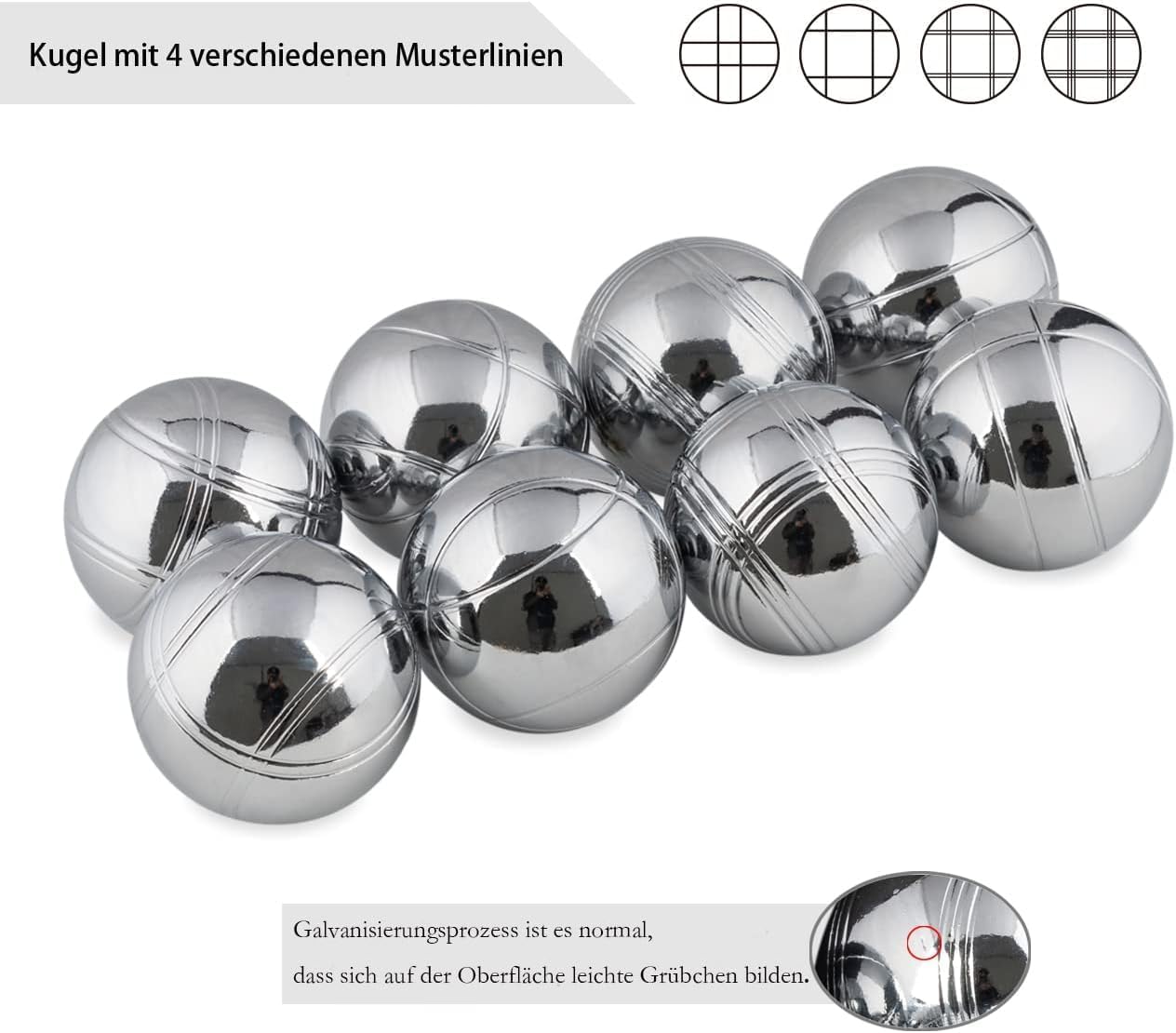 Boule Set mit Gravur/Ohne Gravur,Personalisierte Boule Set mit Tragetasche/Hartschalenkoffer, 6/8 Boccia Kugeln–Petanque Metallkugeln,Outdoor Gartenspiel für Erwachsene, Strand,Camping & Familie