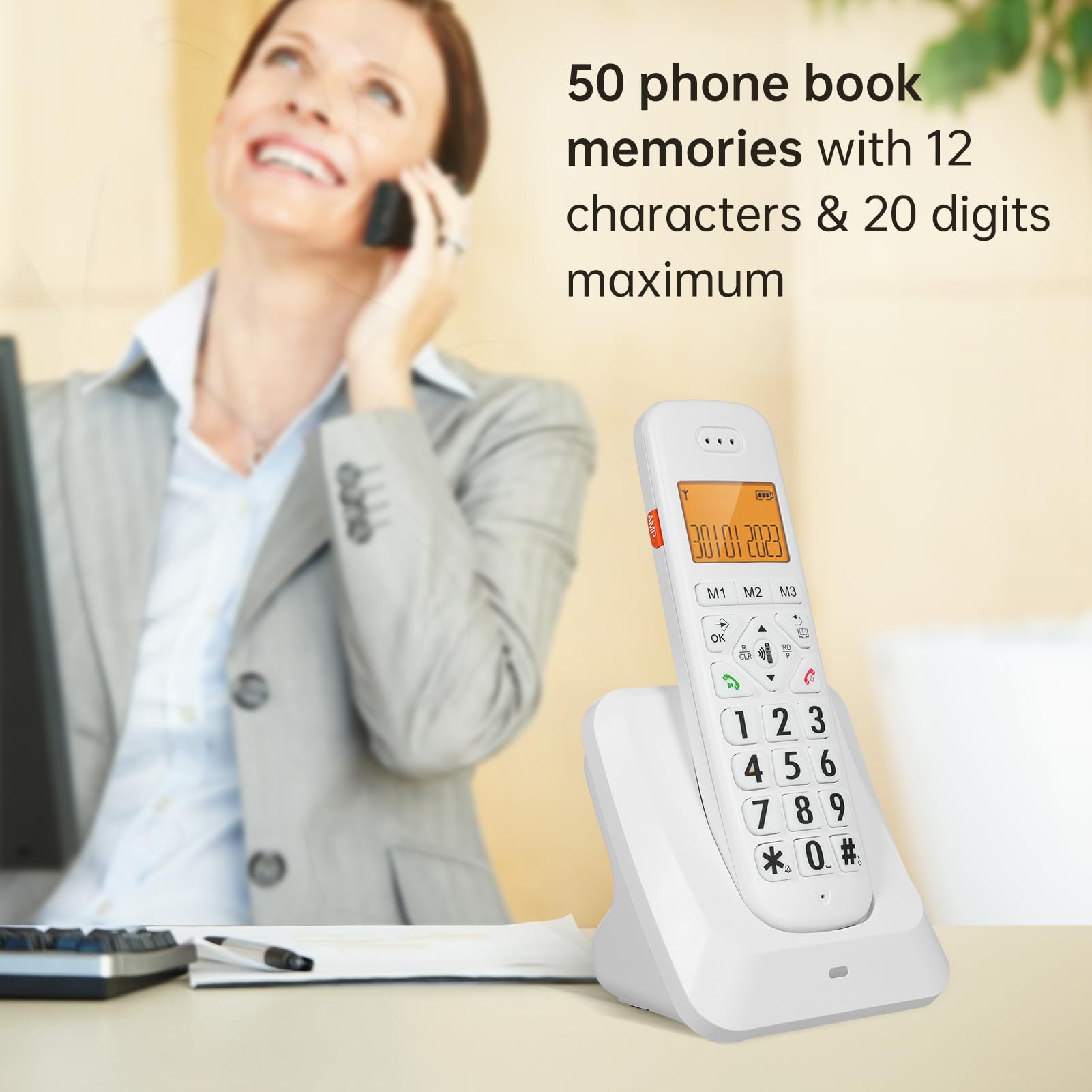 Expandable Cordless Phone with 1.8inch LCD 3 Lines Display Support 5 Handsets Connection 13 Shortcut Keys Call Block Hands-free Calls Conference Call Mute Function 16 Languages with Maiju