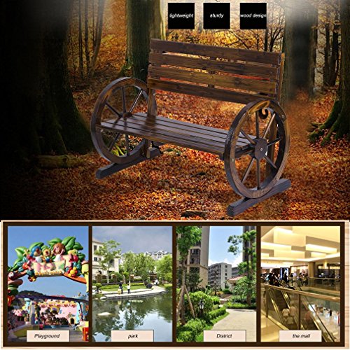 Homgrace Patio Garden Wooden Wagon Wheel Bench, Rustic Wood Design Outdoor Wagon Wheel Bench Outdoor Furniture Decor (Tan Color)