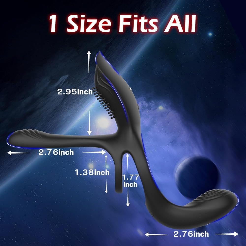 Anneau 3 en 1, sein érotique pour adultes, spécialement conçu pour masser la prostate masculine, en silicone, avec 10 modes de vibration et une texture douce et élastique.