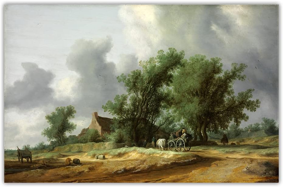 Amazon.co.jp ヤコブ・ヴァン・ロイスダール ポスターとプリント《旅客コーチと砂丘の道》 キャンバス絵画 風景 ウォールアート