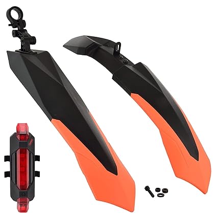 ABC AMOL BICYCLE COMPONENTS Bicycle Front & Rear Double Colour Mudguard with Iron Fitting + 1 Cycle Waterproof USB Rechargeable Black Tail Light (Orange)