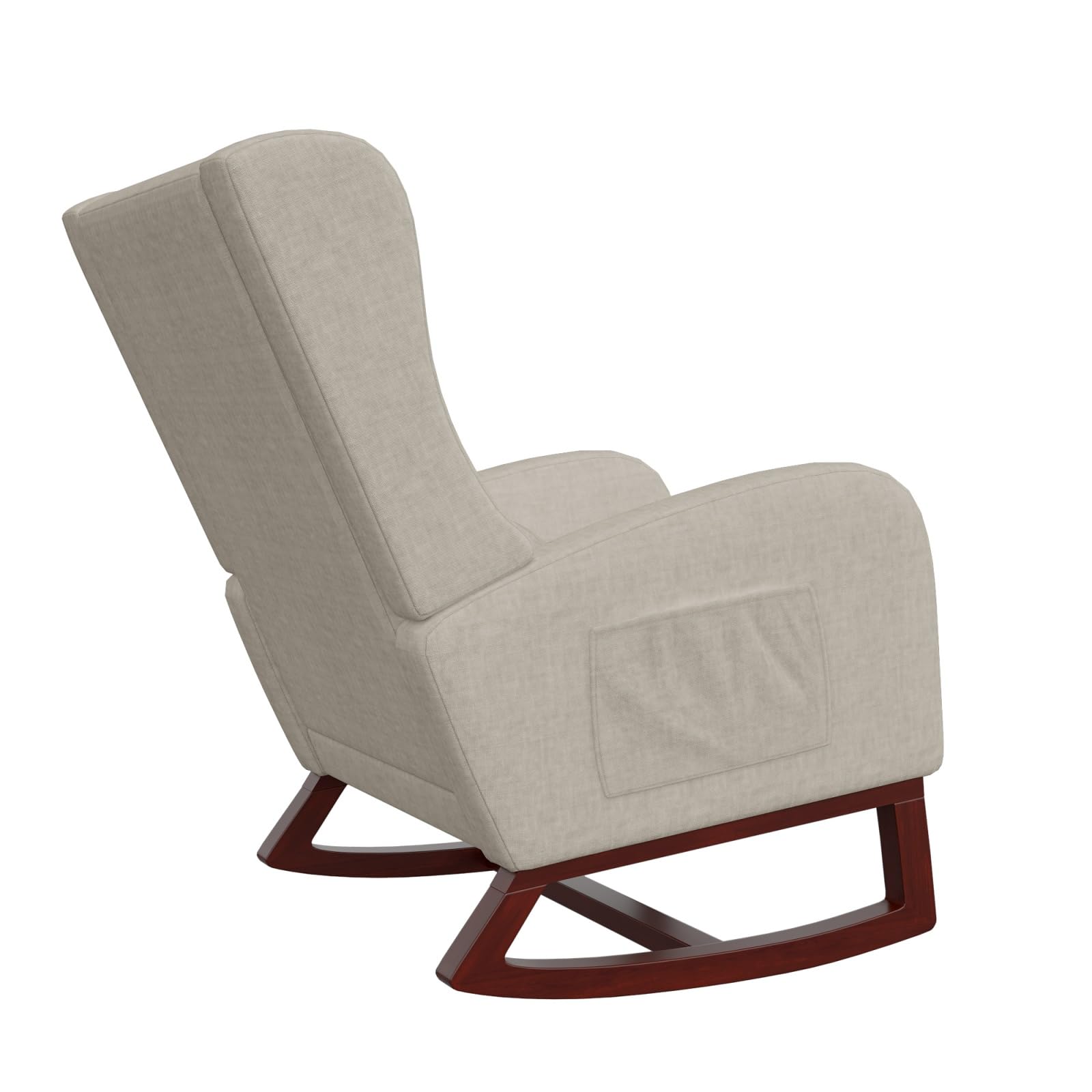 Sedia a dondolo con poggiapiedi regolabile e 2 tasche laterali,sedia da allattamento imbottita con cuscino lombare,schienale e bracciolo,sedia a dondolo per soggiorno,camera da letto (Beige)