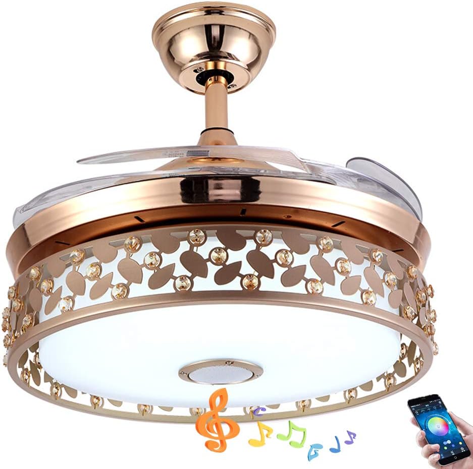 🔥 Hot Deals Fandian 42'' Modern Ceiling Fans with Light Smart Bluetooth Music Player Chandelier 7 Colors Invisible Blades with Remote Control, Dimmable LED Kits Inlcuded (42 Nest Gold)