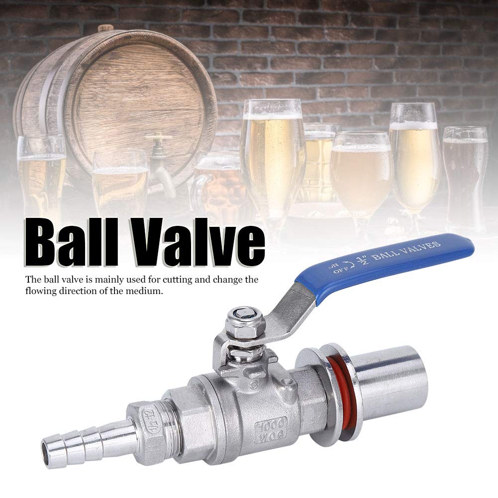 Robinet à bille, filetage femelle de cloison sans soudure en acier inoxydable 304 1/2in Bière Bouilloire Valve Home Brewing Accessory Silver 5.6in