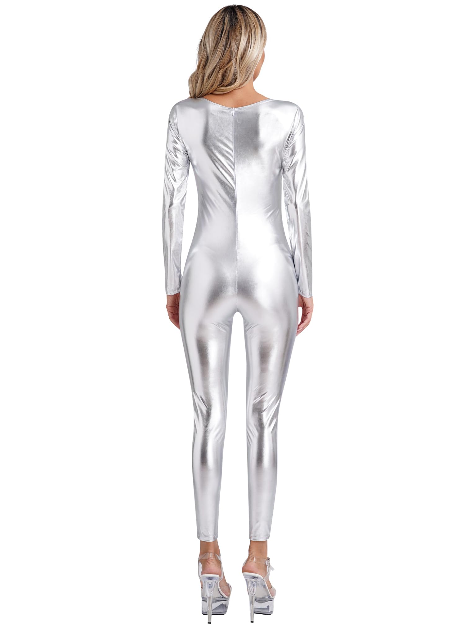Maillot Gimnasia Ritmica Brillante para Mujer Metálico Danza Ballet Leotardo de Patinaje Artistico Manga Larga Mono Deportivo Completo Una Pieza Ropa de Baile